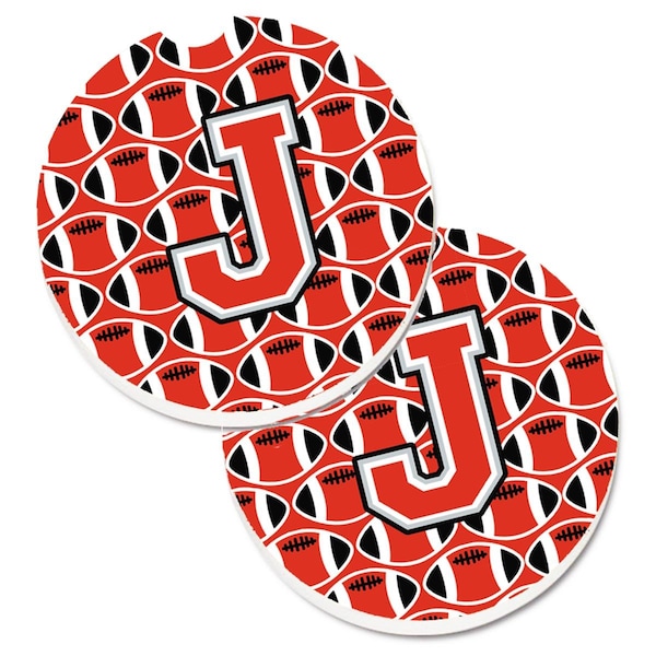 Carolines Treasures Letter J Football Scarlet and Grey Set of 2 Cup Holder Car Coaster CJ1067-JCARC - main